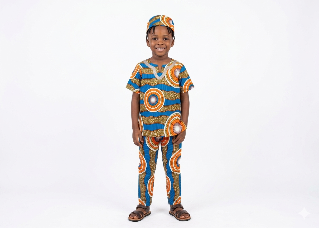 Conjunto Niño Turquesa-Naranja-Beige  (Etnia Negra)