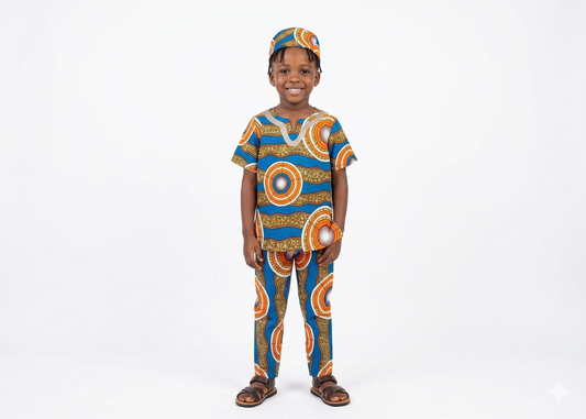 Conjunto Niño Turquesa-Naranja-Beige  (Etnia Negra)