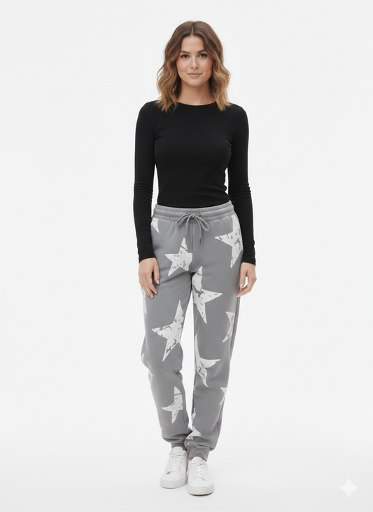 Star Puff Wide Leg Pants Grey