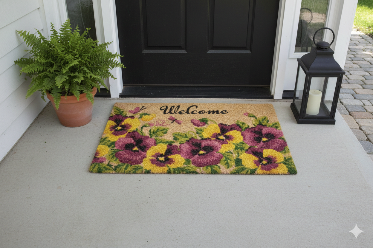 Mat Printed Coir 18x28 Welcome Flowers