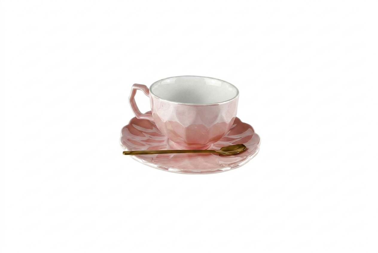 Cup with Saucer and Spoon Pink