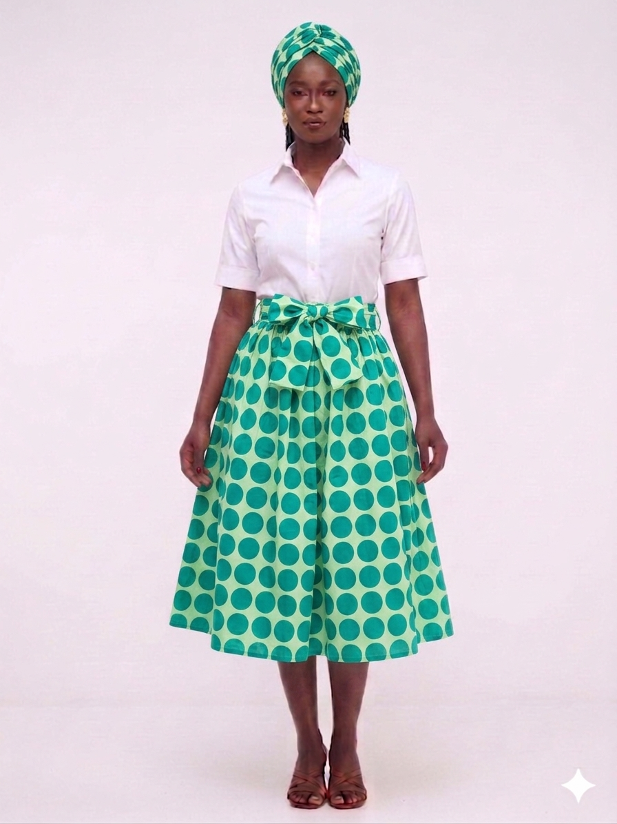 Skirt  Green Light Print Circle - Etnia Negra