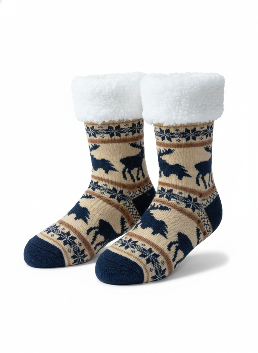 Plush Sherpa Lined Slipper Socks Brown