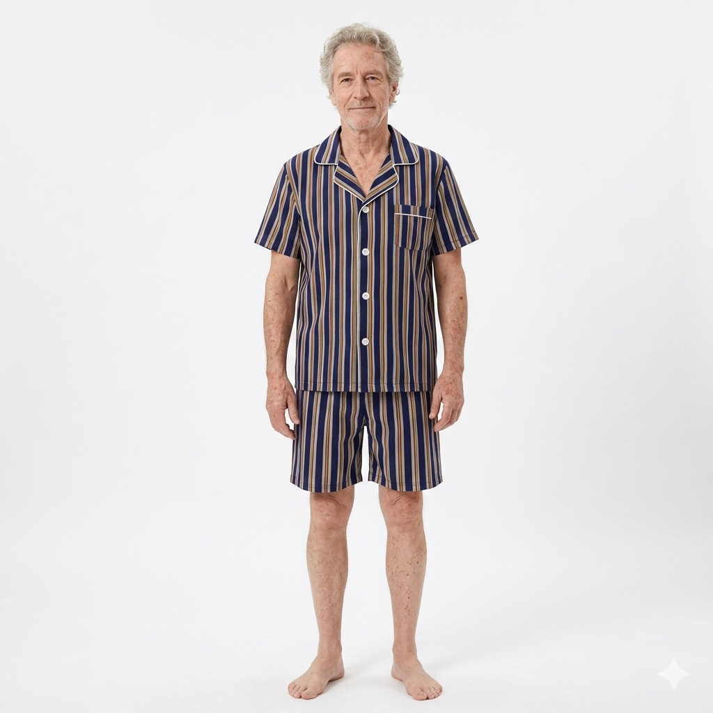 Men´s Pajama Short Sleeve w/ Long short Navy/Yellow Multicolor