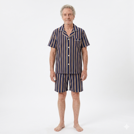 Men´s Pajama Short Sleeve w/ Long short Navy/Yellow Multicolor