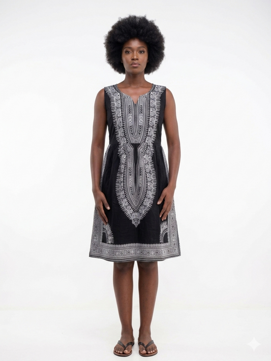 Dress Black-White Print Women - Etnia Negra