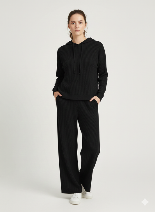Ladies Solid Sweater Hooded Top with Pant  Set 2 Back - Liz & Lilli