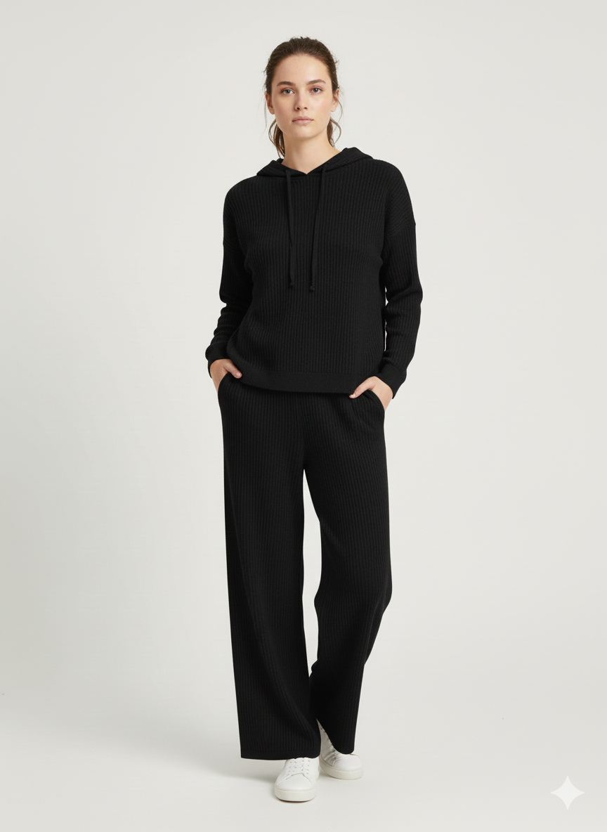 Ladies Solid Sweater Hooded Top with Pant  Set 2 Back - Liz & Lilli