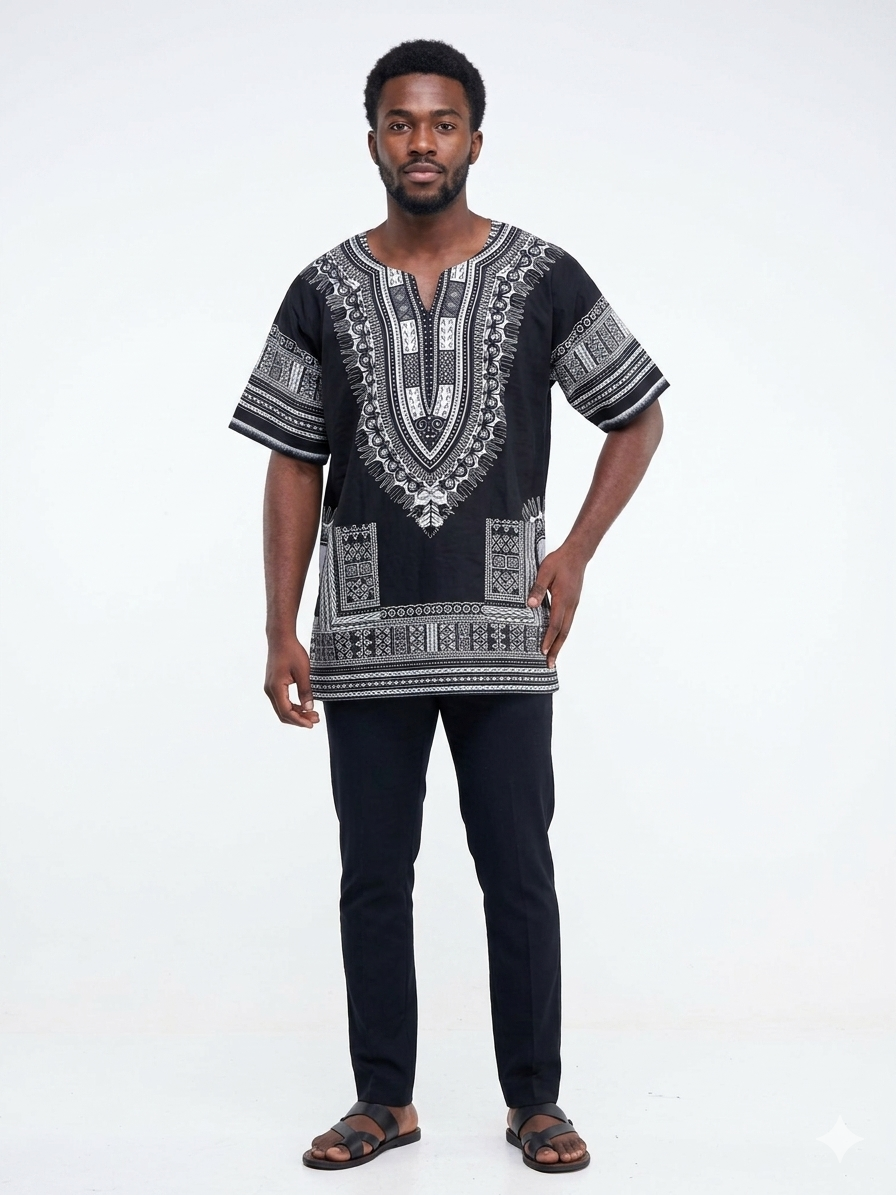 Men Cotton Dashiki Black-Etnia Negra