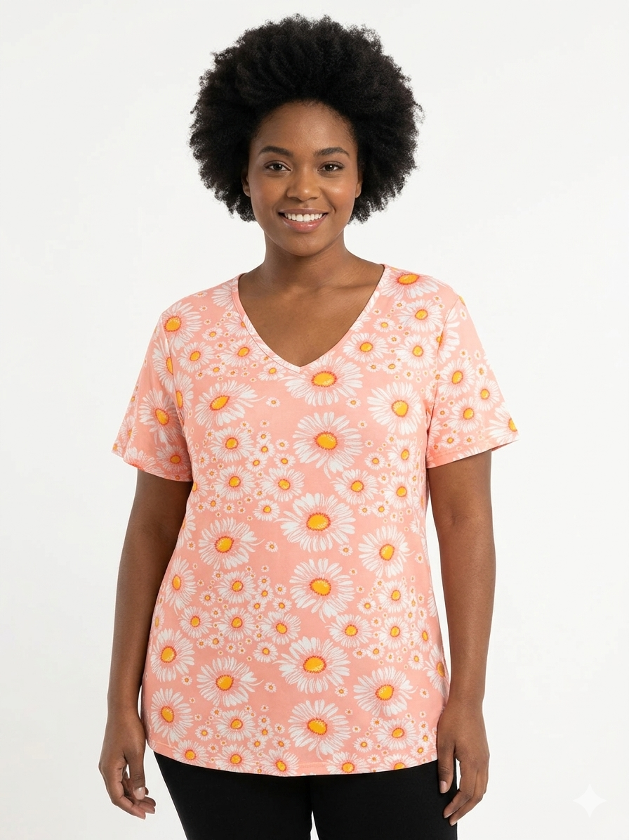 Ladies Plus Size Pink Tops Sunflowers