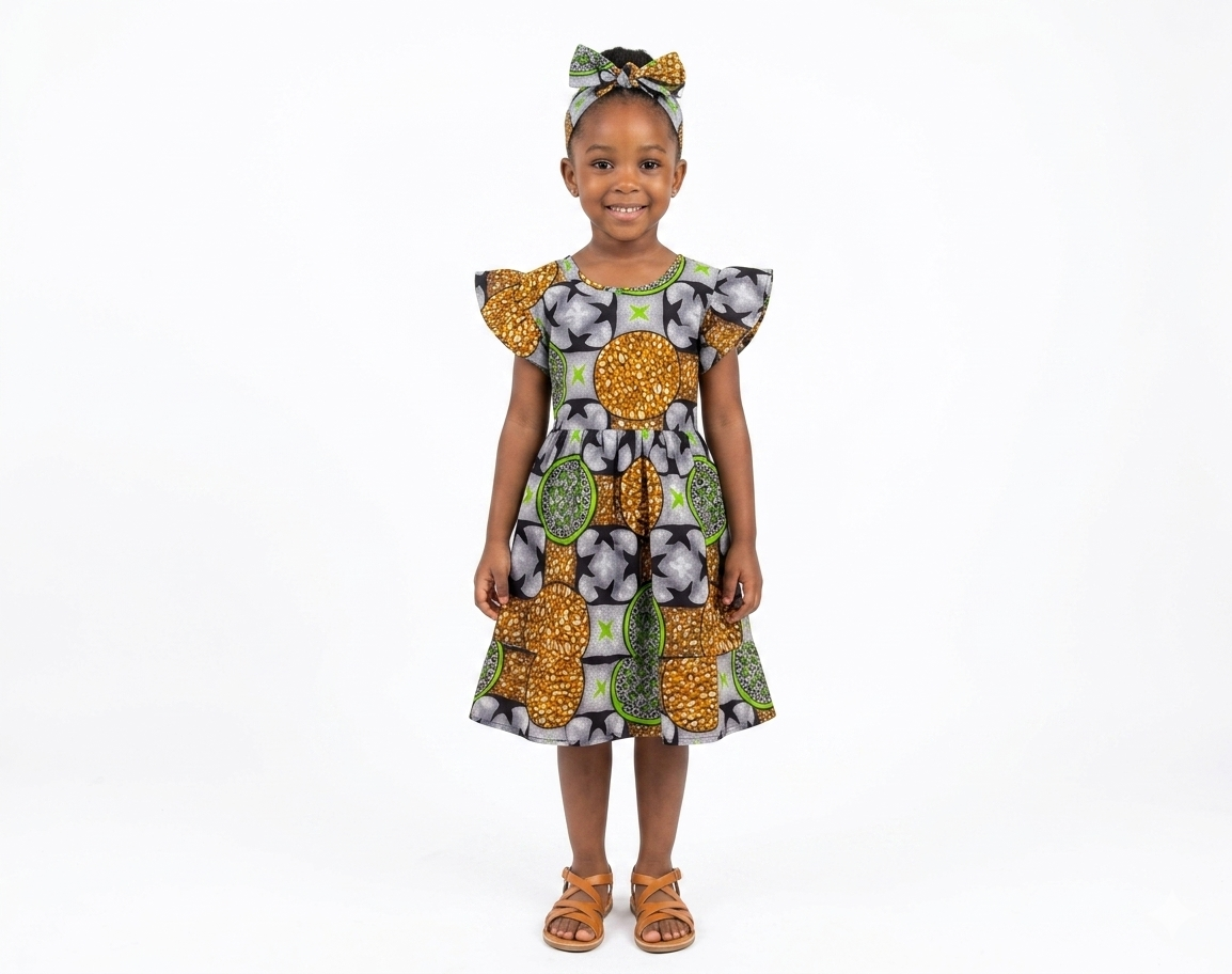 Vestido Niña Negro-Verde-Chocolate ( Etnia Negra)