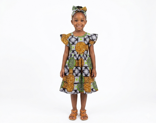 Vestido Niña Negro-Verde-Chocolate ( Etnia Negra)