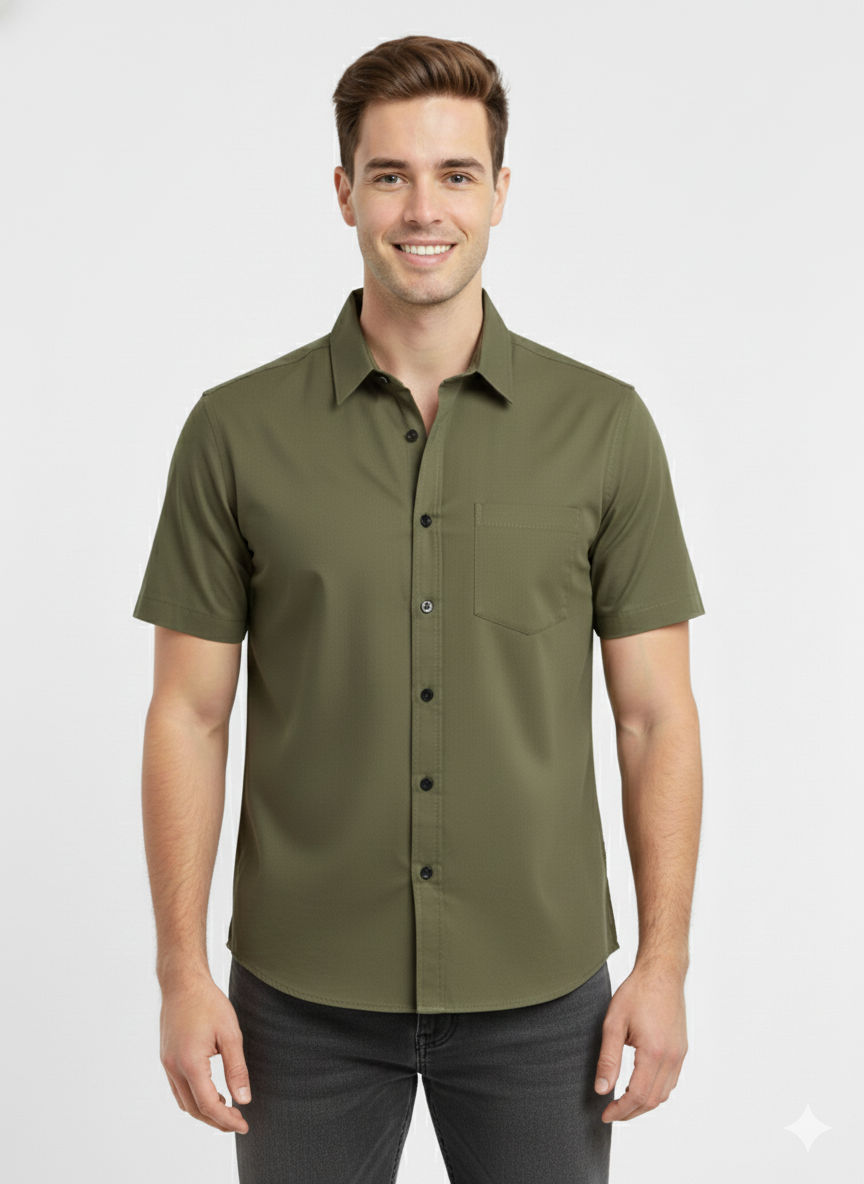 Olive Short-Sleeved Shirt - Just Blu