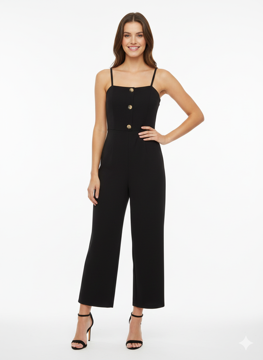 Strapless Tailored Vest Wide Leg Jumpsuit Black - Bebe