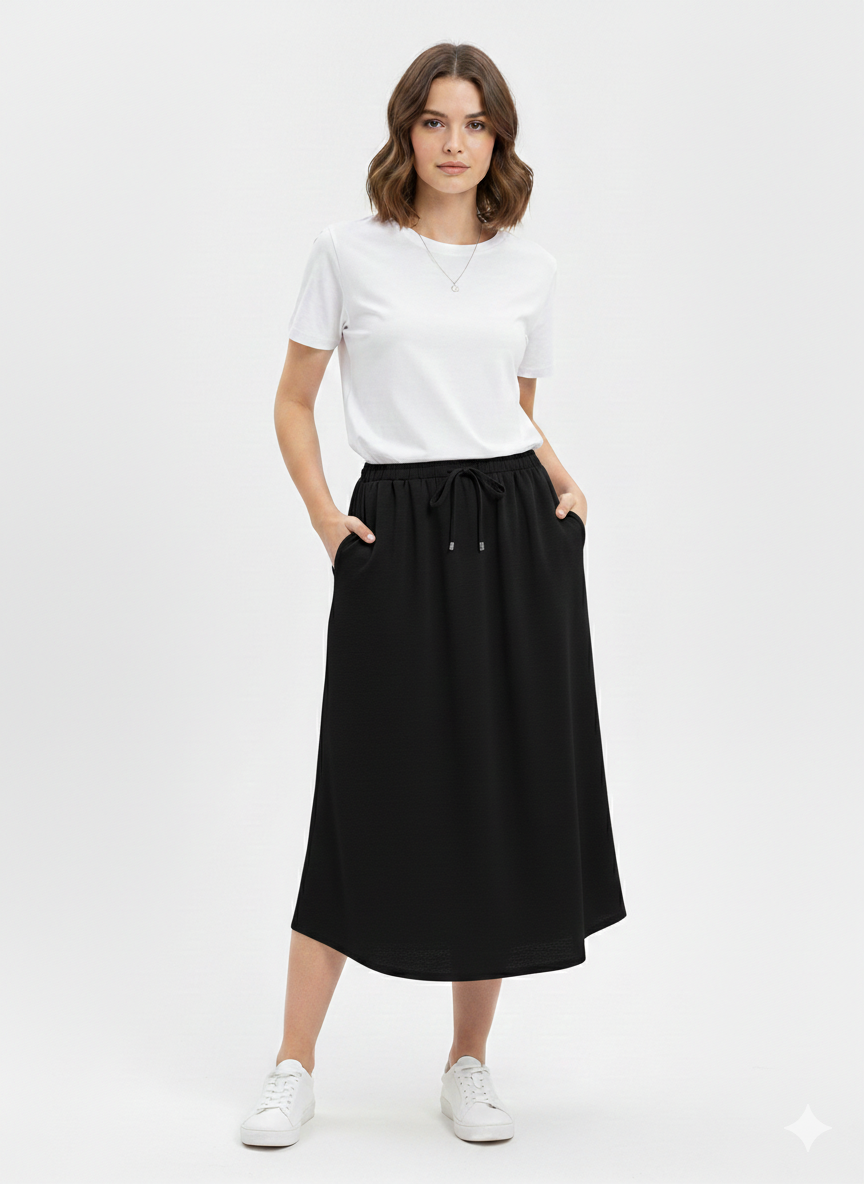 Midi Pull On Skirt Black