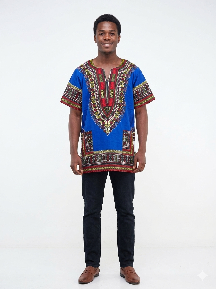 Men Cotton Dashiki Blue-Etnia Negra
