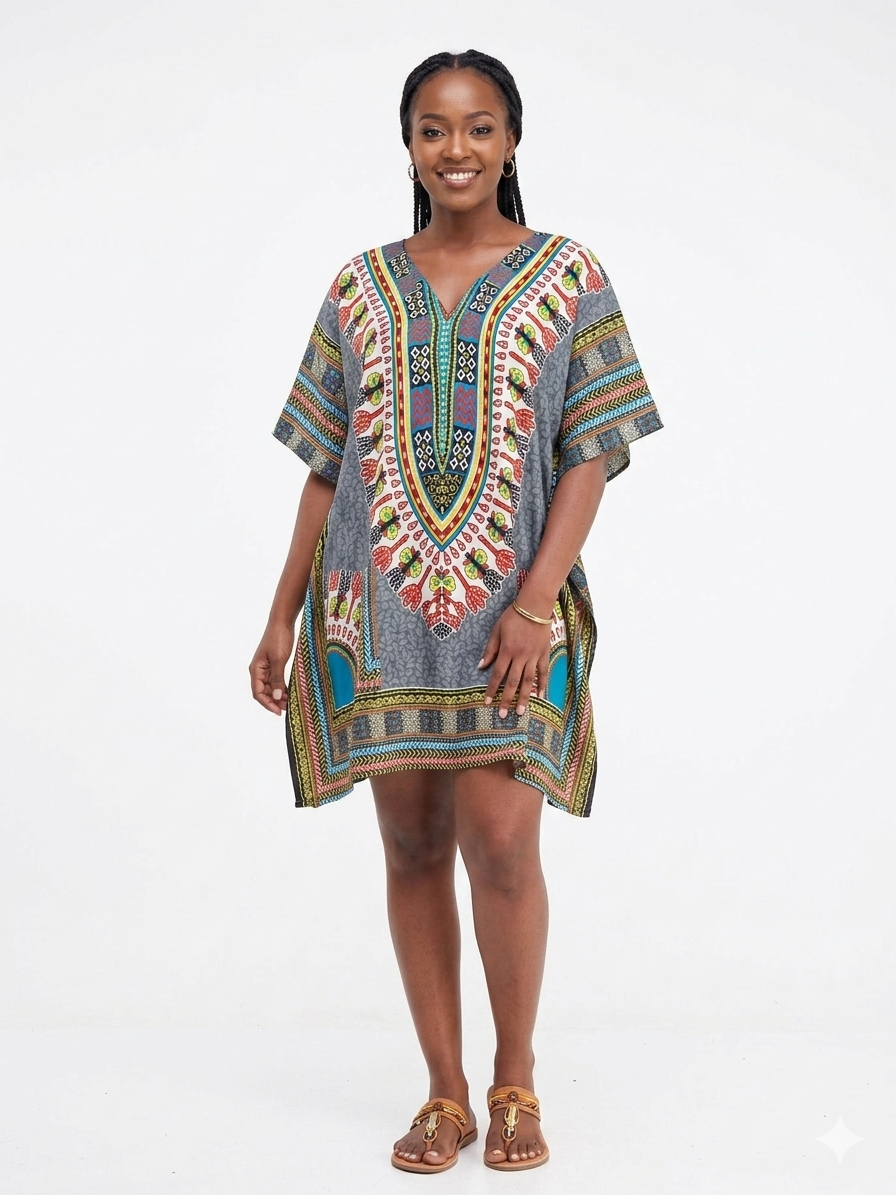 Kaftan Short Grey Print  - Etnia Negra