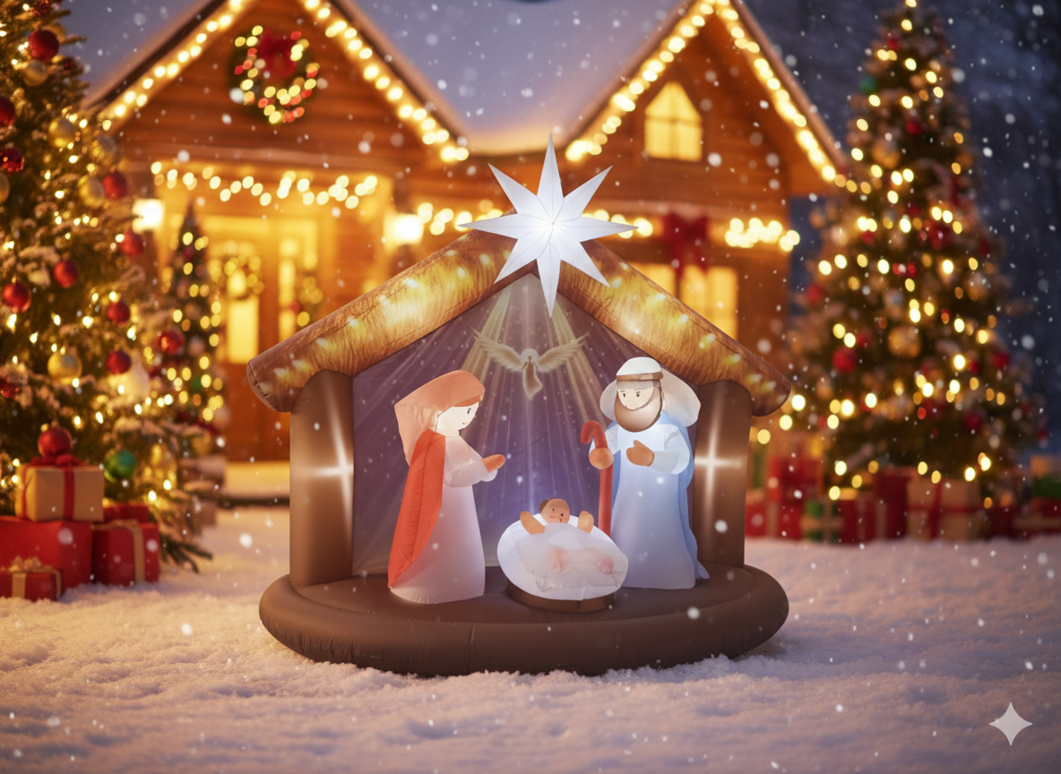 7.4FT Long Inflatable Nativity Scene with Illuminated Star of Bethlehem