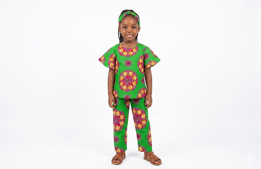 Conjunto Niña Verde-Fucsia( Etnia Negra)