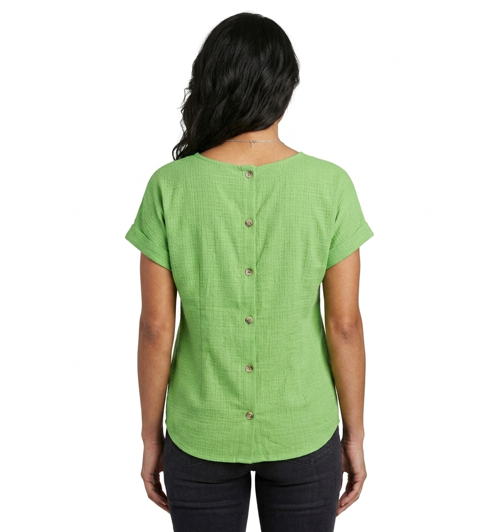 Sleeve Scoop Neck Dolman Top w / Non - Functional CB Buttons Apple  - Ninety