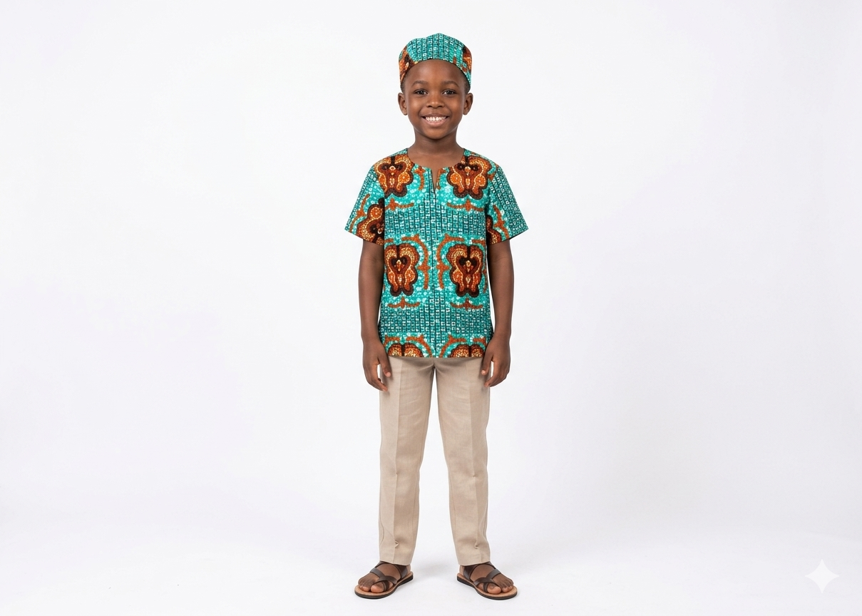 Camisa Niño Turquesa-Mostaza (Etnia Negra)
