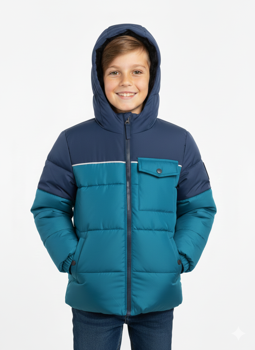 Canvas Trim w Extended Cuff Puffer Blue