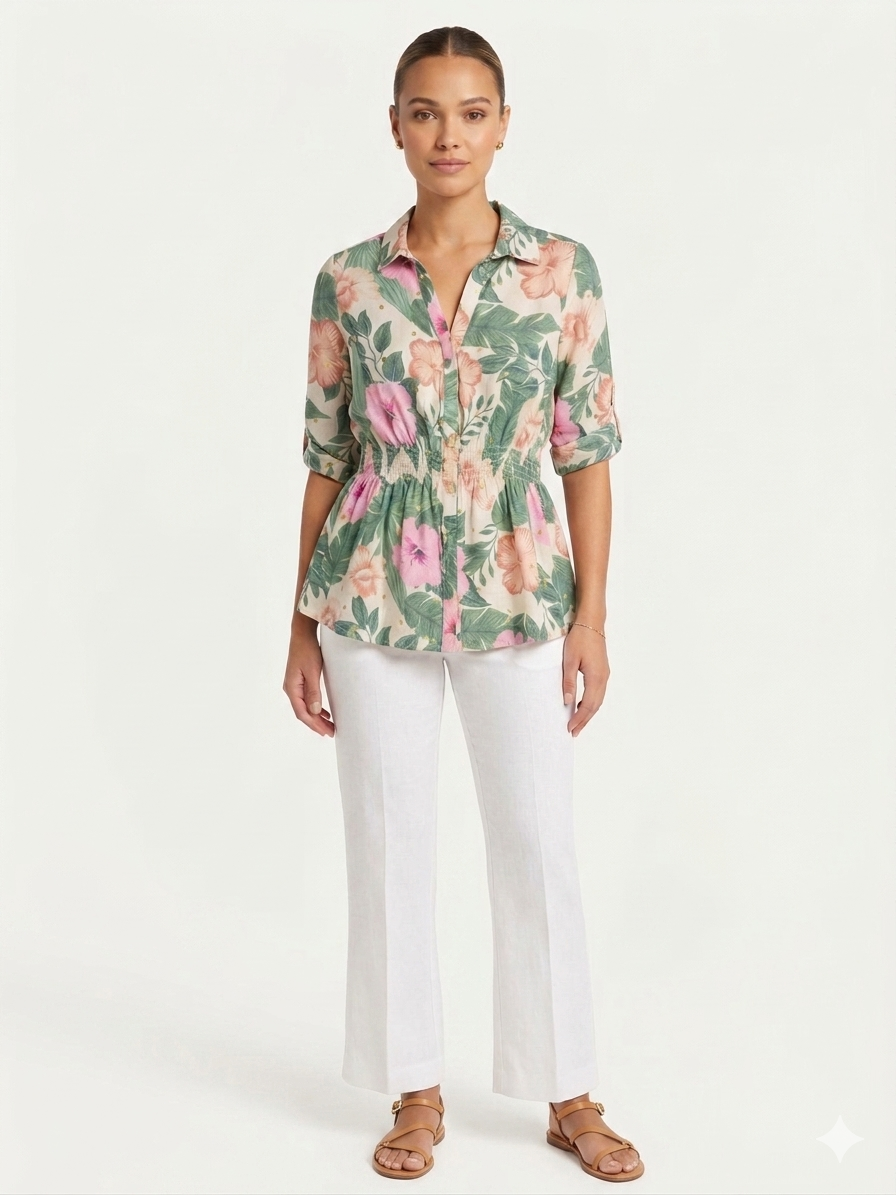Roll Tab Button Waist Pink
