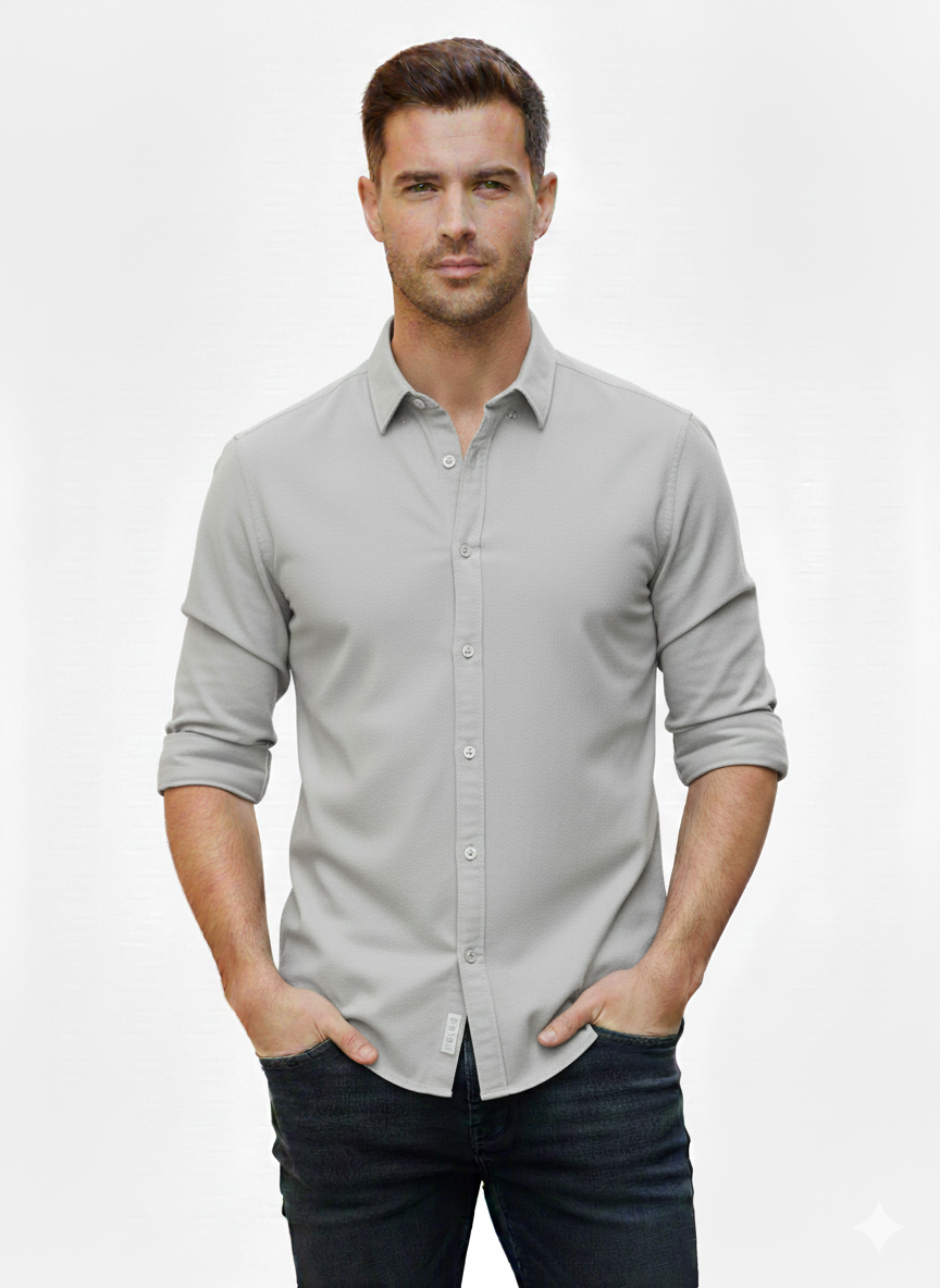 Light Gray Long-Sleeved Shirt- Just Blu
