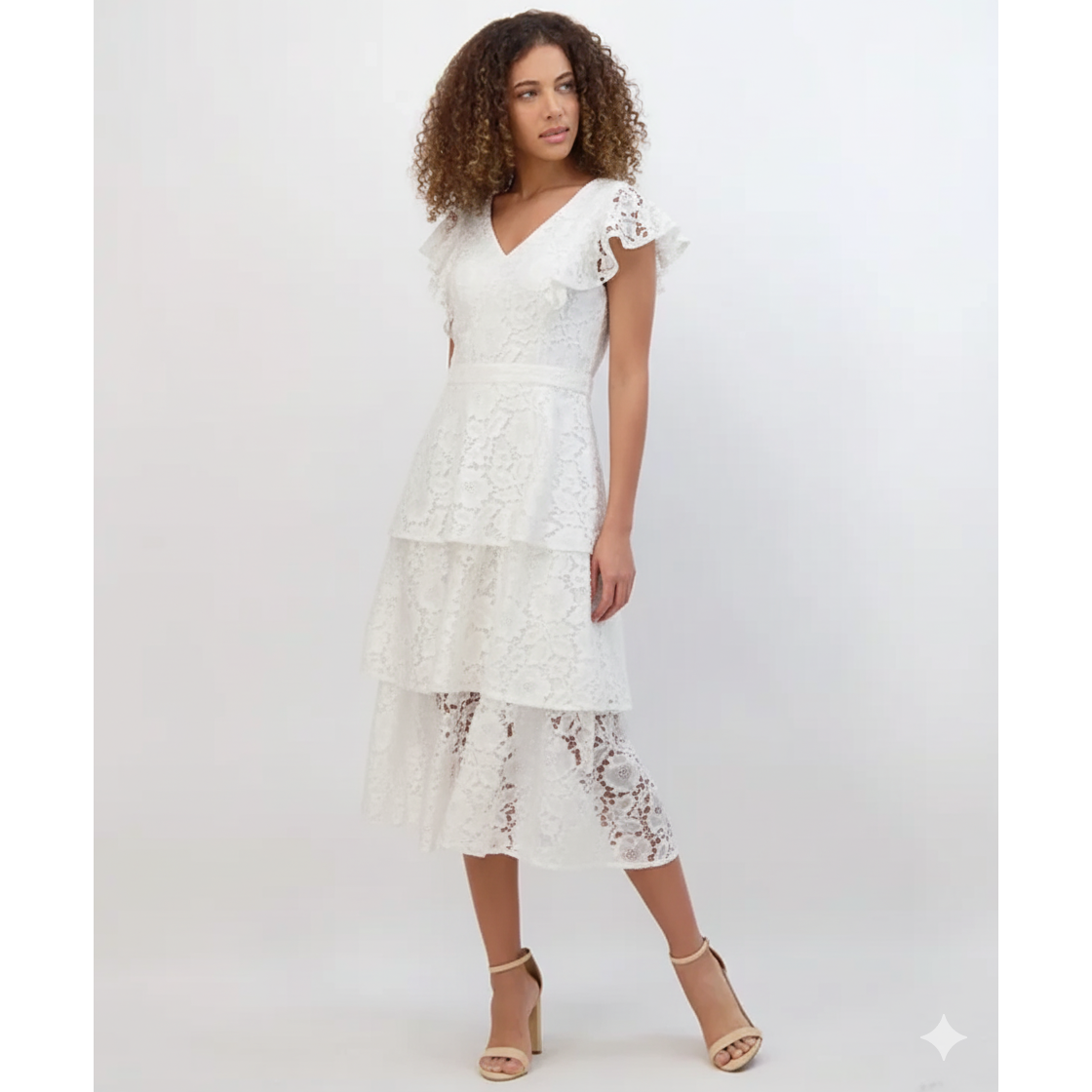 Tiered Lace Midi Dress White  - Kensie