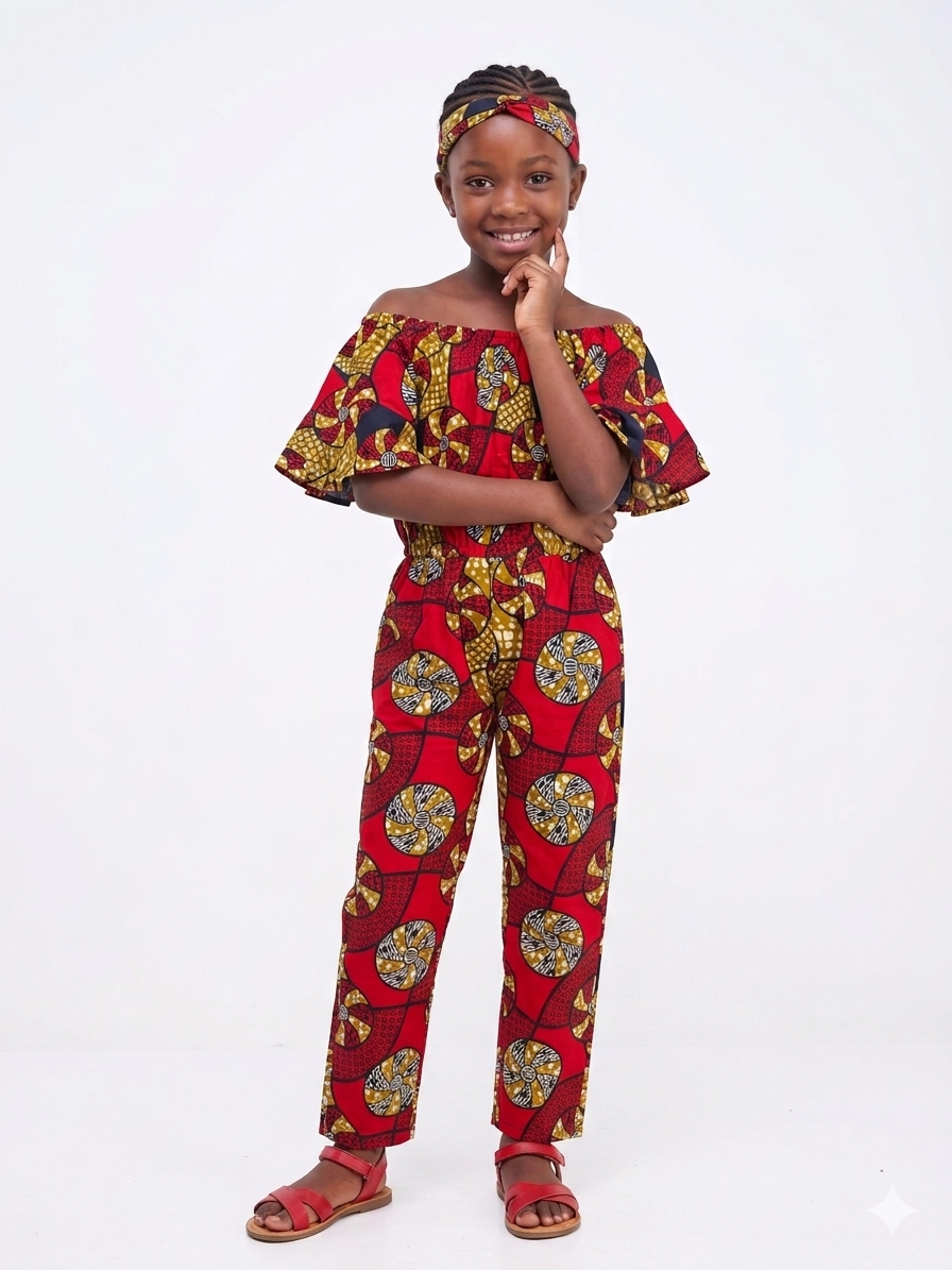 Jumpsuit Niña Rojo-Mostaza-Negro (Etnia Negra)