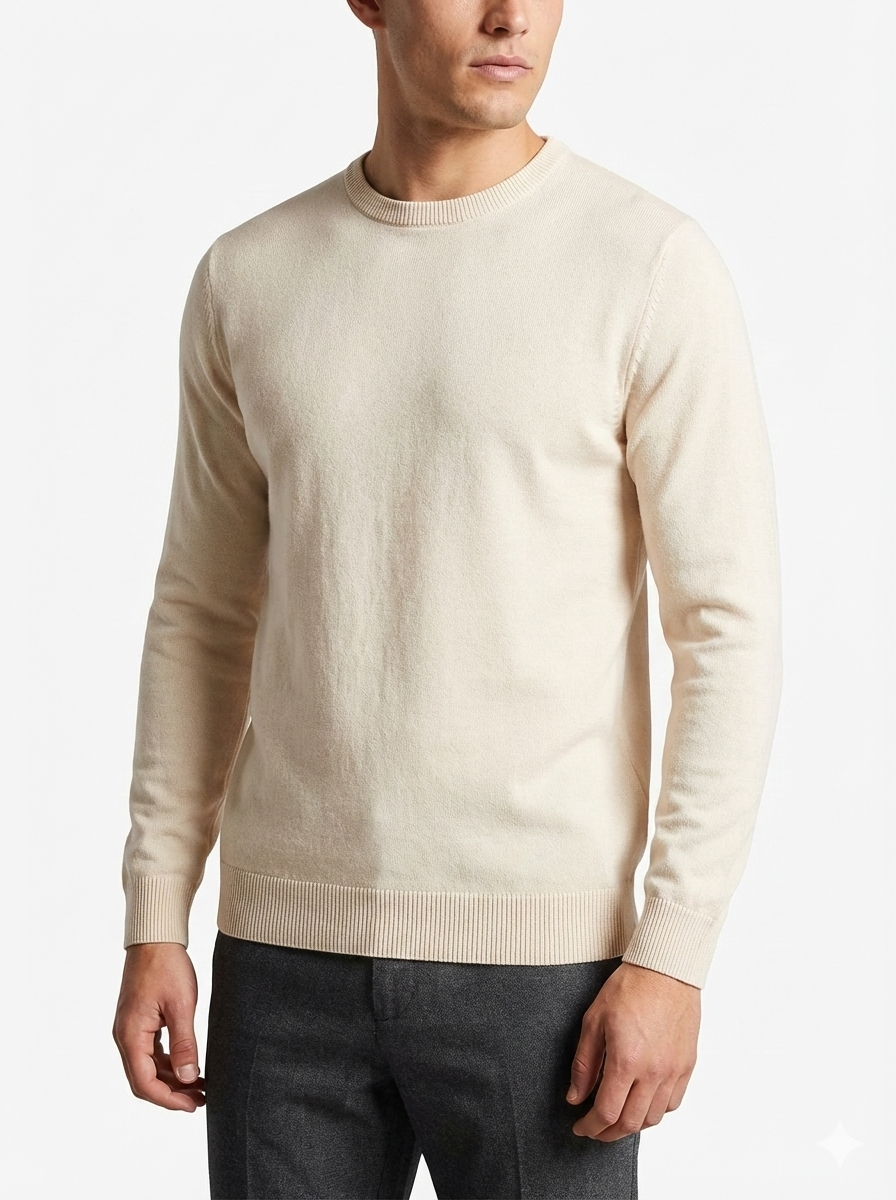 Long-sleeved knitted T-shirt Cream - Luigi Baretta