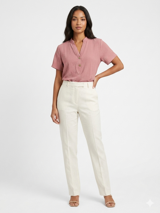 Ladies Air Flow Top, 2 Button Henley Pink - Liz & Lilli