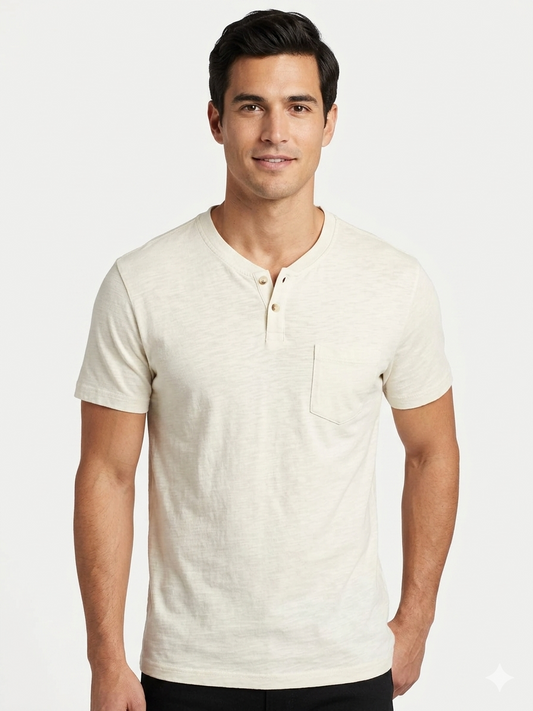 Short Sleeve Henley Tee Almond