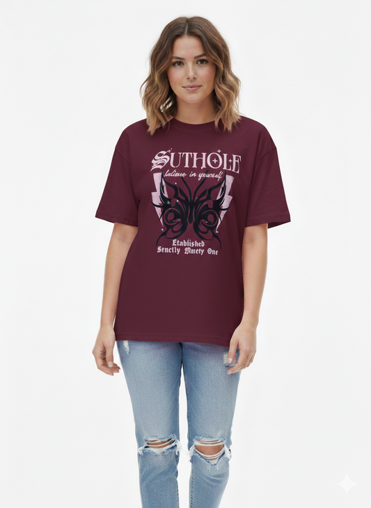 Boxy Cropped Graphic T-Shirt Wine