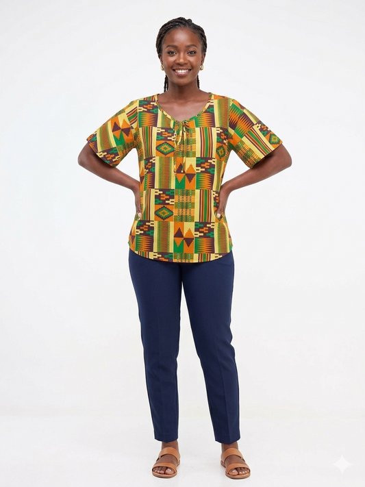 Camisa Dama Chocolate-Naranja Multi - (Etnia Negra)