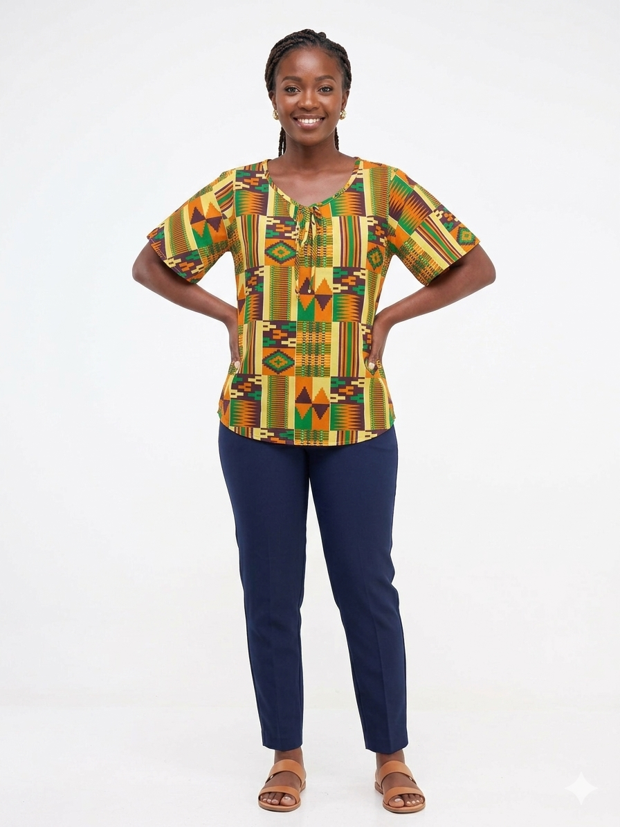 Camisa Dama Chocolate-Naranja Multi - (Etnia Negra)