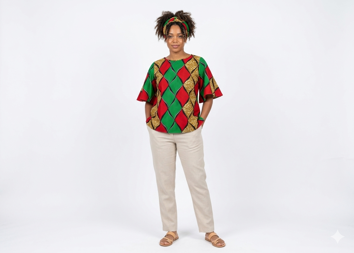 Camisa Dama Rojo-Verde-Mostaza (Etnia Negra)