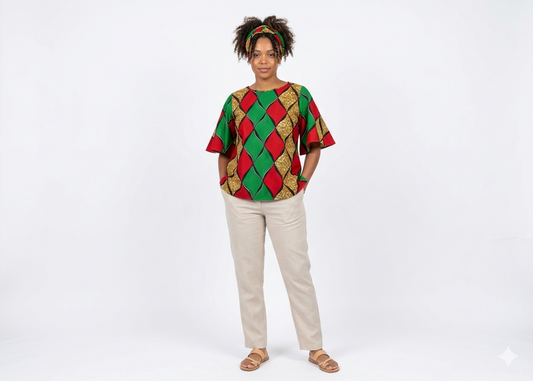 Camisa Dama Rojo-Verde-Mostaza (Etnia Negra)