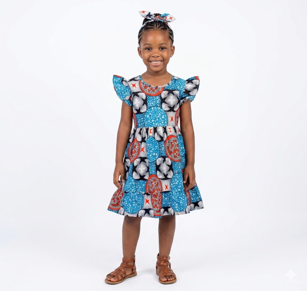 Vestido Niña Azul-Negro-Naranja ( Etnia Negra)