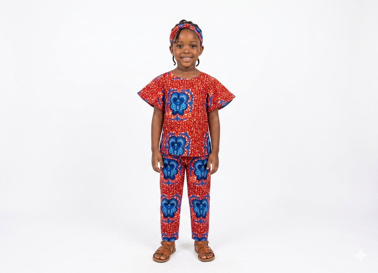 Conjunto Niña Rojo-Azul ( Etnia Negra)