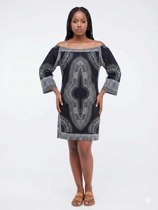Dress Black-White print  - Etnia Negra