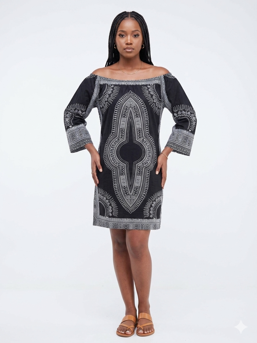 Dress Black-White print  - Etnia Negra