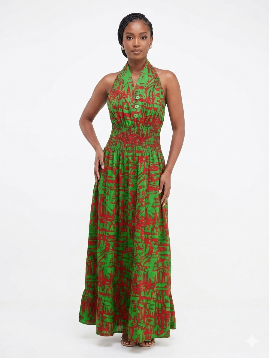 African Green Print Dress Buttons - Etnia Negra