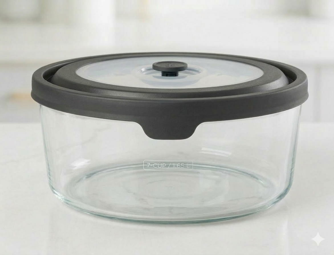 7 Cup Round Food Storage w/ Vented Lid Clear/Black