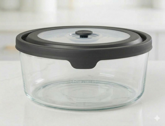 7 Cup Round Food Storage w/ Vented Lid Clear/Black