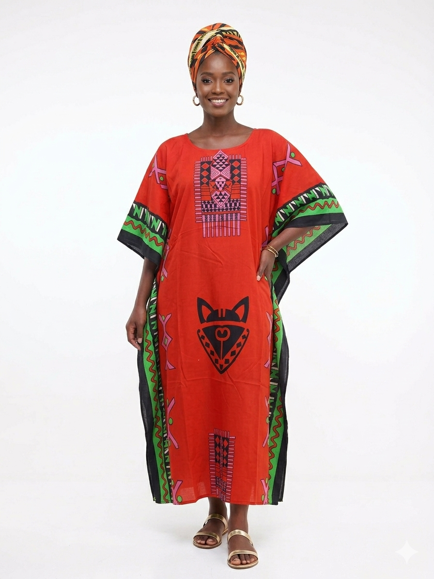 Kaftan Long Red Print - Etnia Negra