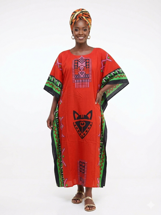 Kaftan Long Red Print - Etnia Negra