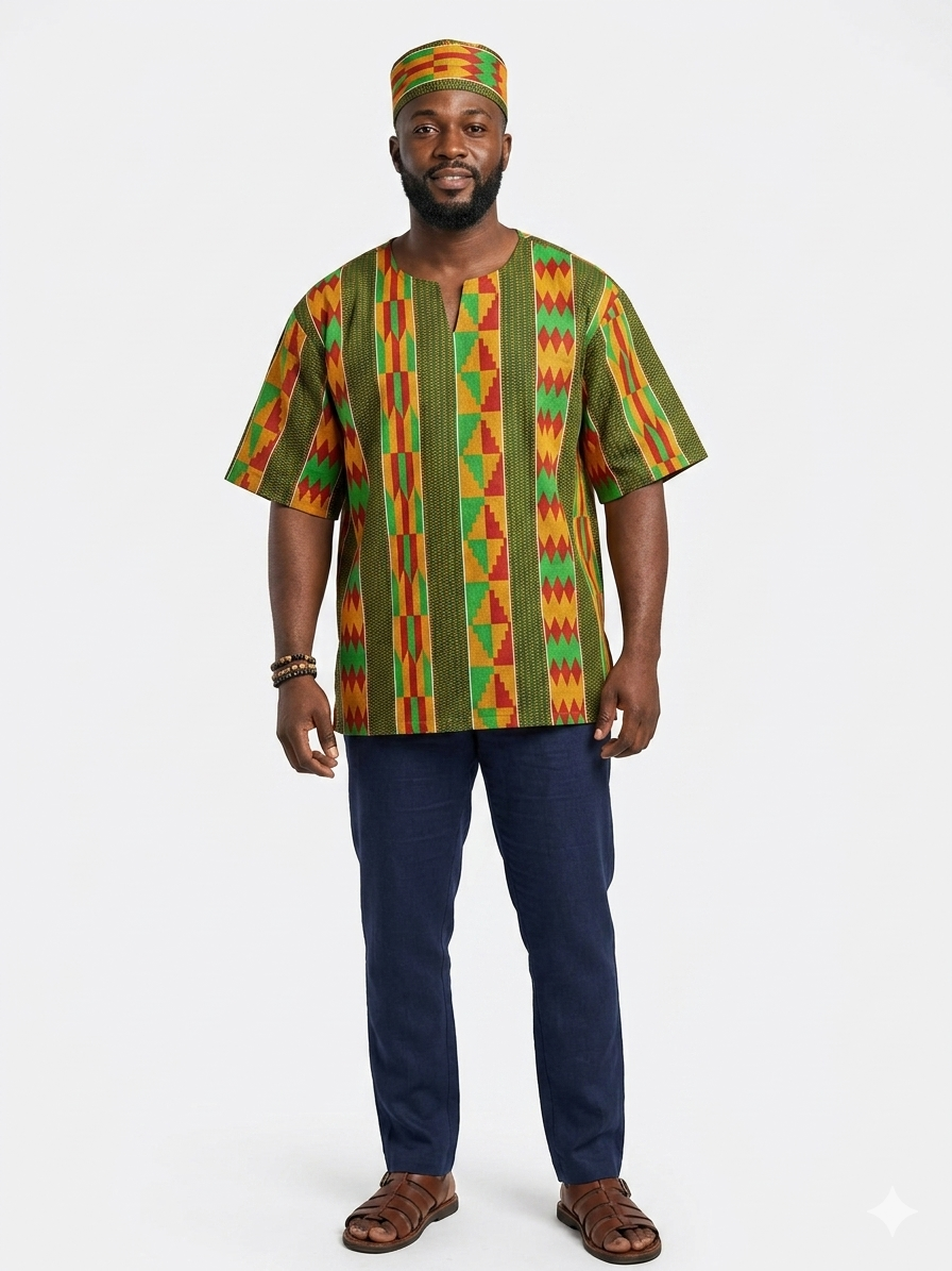 Camisa Caballero Verde-Rojo-Naranja (Etnia Negra)