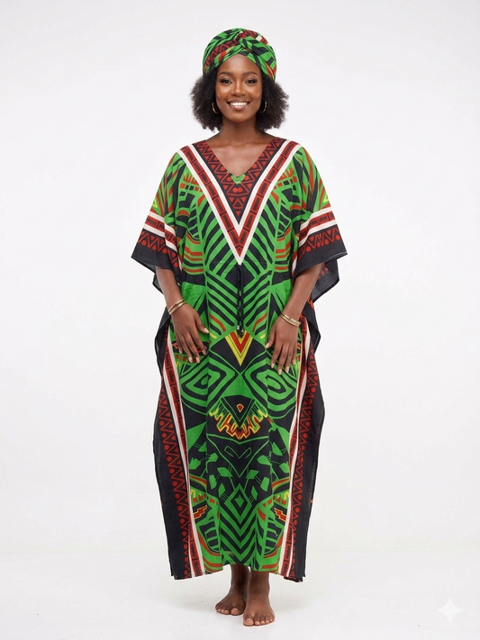 Kaftan Long  Green Print - Etnia Negra
