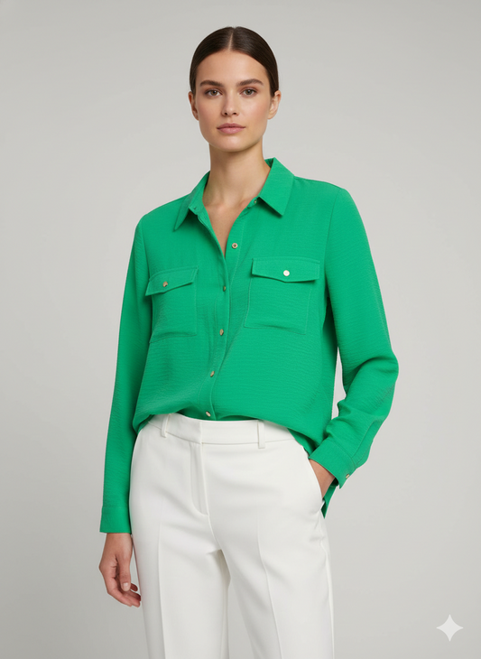 Blouse Solid Gold Button Apple - Ninety